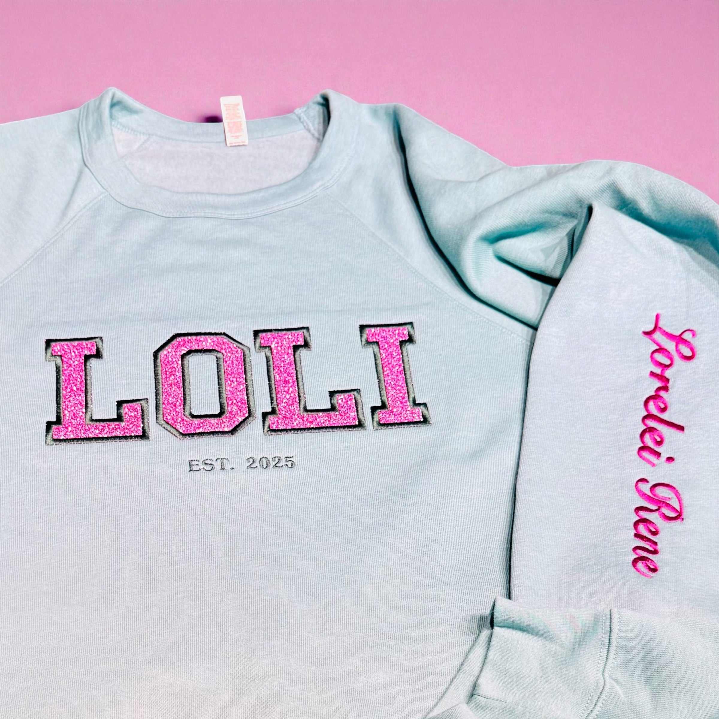 Custom Glitter Applique Embroidered Sweatshirt-LOLI (Grandma) Collage